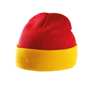 K-up KP514 - Zweifarbige Strickmütze mit ÜberschlagWEIFARBIGE STRICKMÜTZE MIT ÜBERSCHLAG Red / Yellow