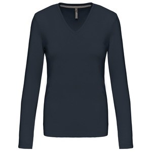 Kariban K382 - DAMEN LANGARM T-SHIRT MIT V-AUSSCHNITT Navy/Navy