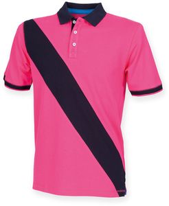 Front row FR212 - Diagonalstreifen -Baumwollpické -Polo -Hemd Bright Pink/ Navy
