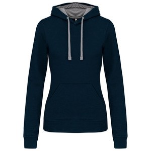 Kariban K465 - Damen Sweatshirt mit Kapuze in Kontrastfarbe Navy / Fine Grey