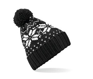 Beechfield BF456 - Fair Isle Snowstar Beanie Mütze Schwarz / Weiß