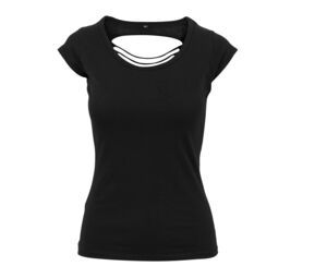 Build Your Brand BY035 - Geripptes Damen Shirt mit freiem Rücken Black
