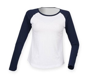 SF Women SK271 - Damen Baseball T-Shirt White/ Oxford Navy