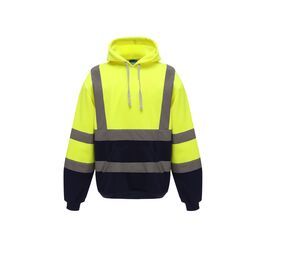 Yoko YKK05 - Reflektierendes Sweatshirt mit Reißverschluss-Kragen Hi Vis Yellow/Navy