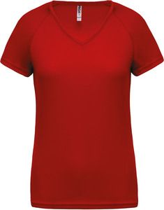 Proact PA477 - Damen Kurzarm-Sportshirt mit V-Ausschnitt Rot