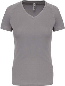 Proact PA477 - Damen Kurzarm-Sportshirt mit V-Ausschnitt Fine Grey