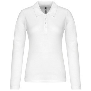 Kariban K257 - Damen Langarm-Polohemd. Baumwollpiqué Weiß