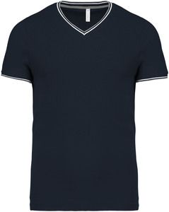 Kariban K374 - T-Shirt aus Piqué-Trikot mit V-Ausschnitt für Herren Navy/ Light Grey/ White