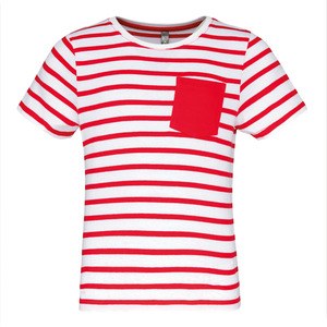Kariban K379 - Gestreiftes Kurzarm-T-Shirt mit Tasche für Kinder im Marine-Stil Striped White / Red