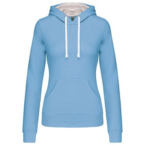 Kariban K465 - Damen Sweatshirt mit Kapuze in Kontrastfarbe Sky Blue / White