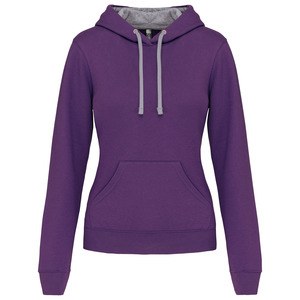Kariban K465 - Damen Sweatshirt mit Kapuze in Kontrastfarbe Purple / Oxford Grey