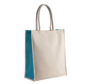 Kimood KI0253 - Baumwoll- / Jute-Shoppingtasche, 23 L Natural / Turquoise