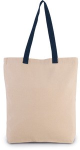 Kimood KI0278 - Shoppingtasche mit Seitenfalte und kontrastfarbenem Griff Natural/ Navy