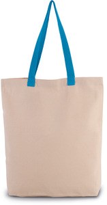 Kimood KI0278 - Shoppingtasche mit Seitenfalte und kontrastfarbenem Griff Natural / Surf Blue