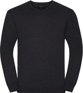 Russell Collection RU710M - Herren V-Neck Strick-Pullover Charcoal Marl
