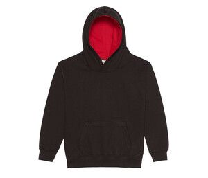 AWDIS JH03J - Kinder -Sweatshirt mit kontrastierender Kapuze Jet Black/Fire Red