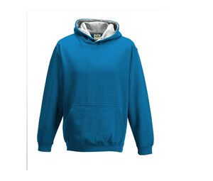AWDIS JH03J - Kinder -Sweatshirt mit kontrastierender Kapuze Sapphire Blue / heather Grey