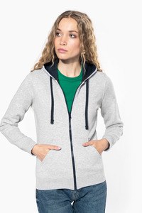 Kariban K467 - Damen-Sweatshirt mit Reißverschluss und Kapuze in Kontrastfarbe