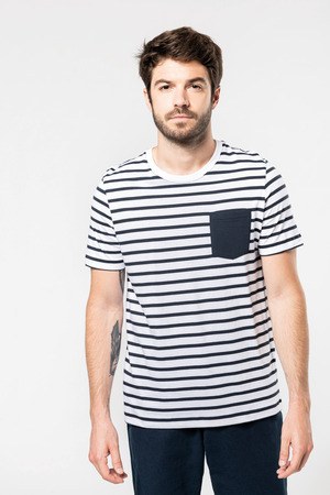 Kariban K378 - Gestreiftes Kurzarm-T-Shirt im Marine-Stil mit Tasche